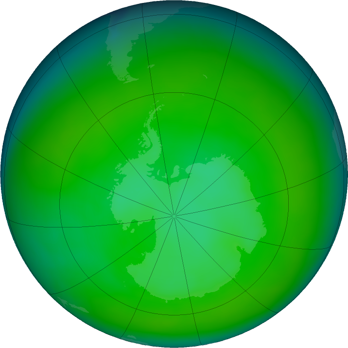 Antarctic ozone map for December 2019